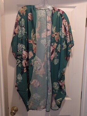 Unbranded Green Floral Kimono Cover-up One Size Fits Most *GUC